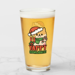Yappy Howlidays - Cute Christmas Dog Cartoon Glass
