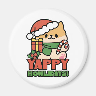 Yappy Howlidays - Cute Christmas Dog Cartoon Magnet