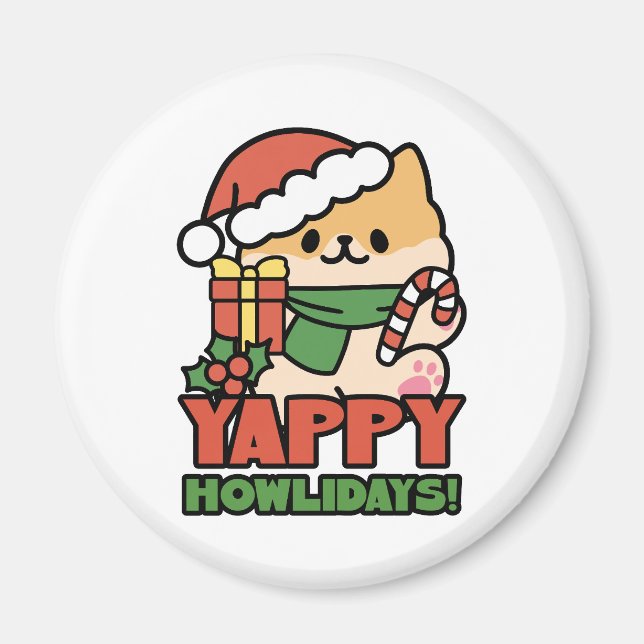 Yappy Howlidays - Cute Christmas Dog Cartoon Magnet (Front)