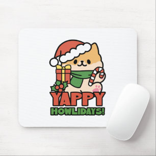 Yappy Howlidays - Cute Christmas Dog Cartoon Mouse Pad