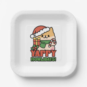 Yappy Howlidays - Cute Christmas Dog Cartoon Paper Plate