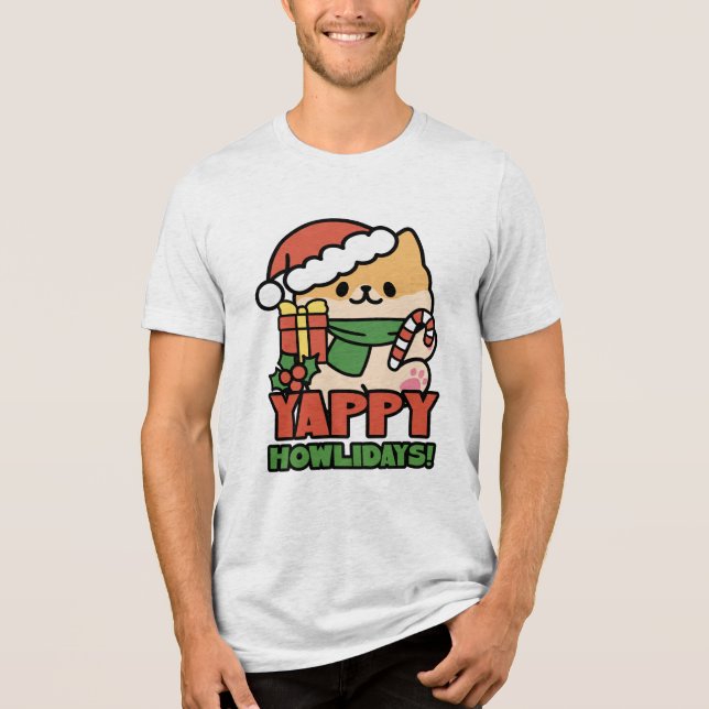 Yappy Howlidays - Cute Christmas Dog Cartoon Tri-Blend Shirt (Front)