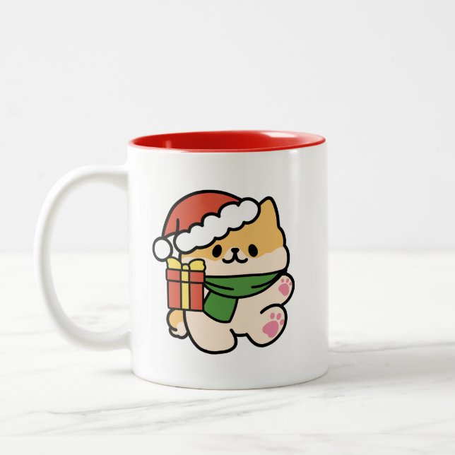 Yappy Howlidays - Cute Christmas Dog Cartoon Two-Tone Coffee Mug (Left)