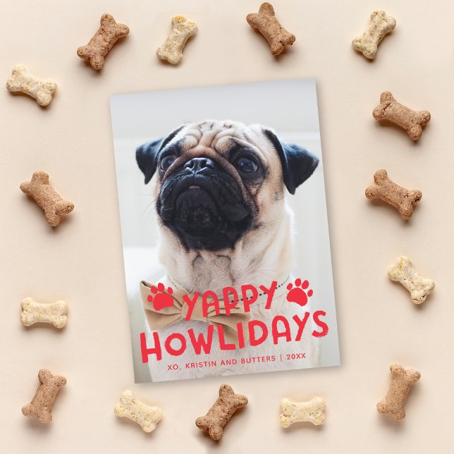 Yappy Howlidays Cute Funny Dog Holiday Photo Card (Creator Uploaded)