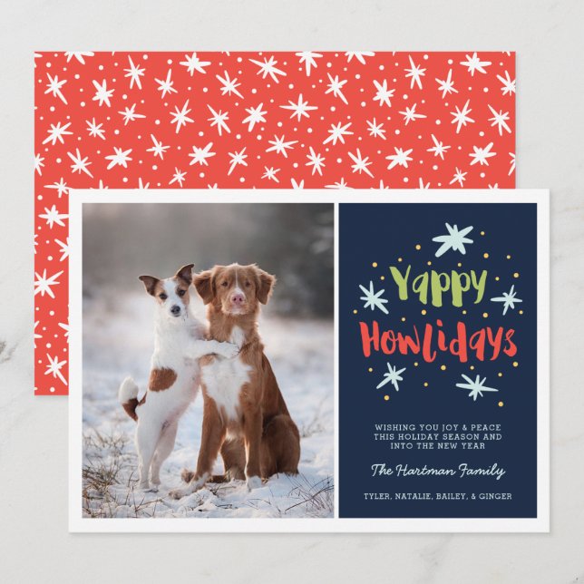 Yappy Howlidays Dog Christmas Photo Navy Holiday Card (Front/Back)