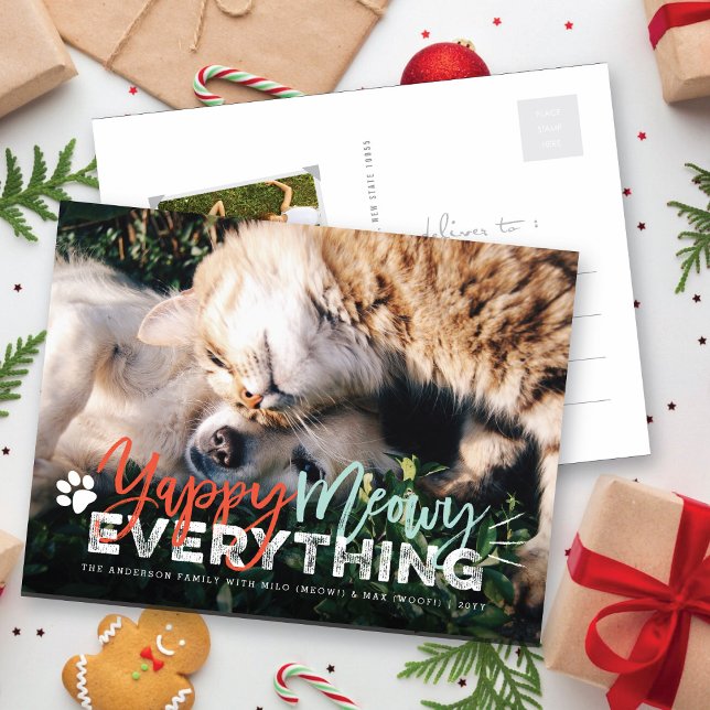 Yappy Meowy Everything Dog and Cat Pet Lover Photo Holiday Postcard (Creator Uploaded)
