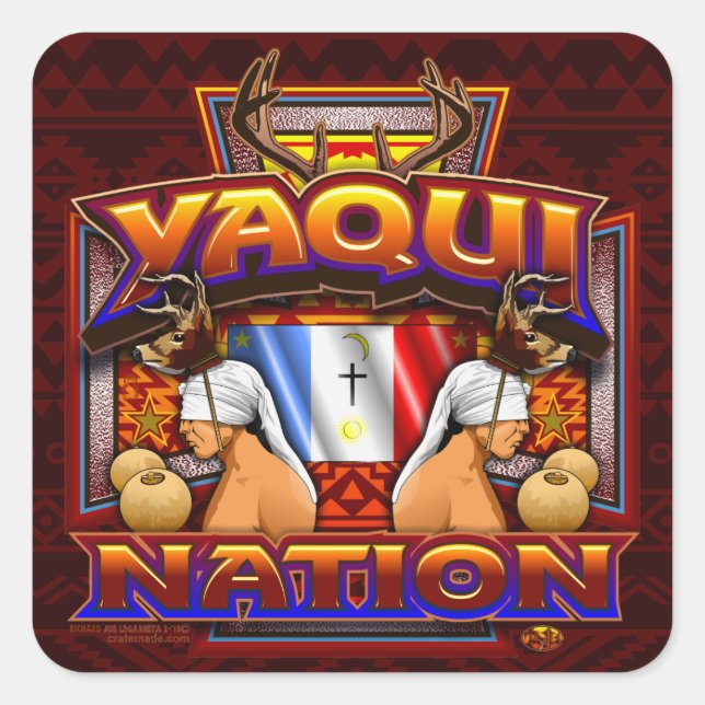 Yaqui Nation Flag Deer Dancer design Square Sticker (Front)