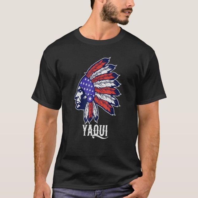 Yaqui Native American Flag Pride Headdress T-Shirt (Front)