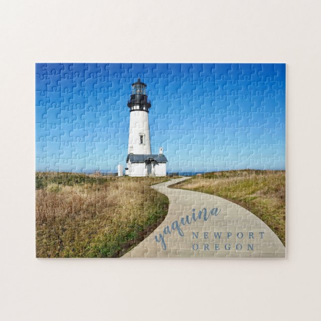 Yaquina Head Lighthouse Custom Photo Script Jigsaw Puzzle (Horizontal)