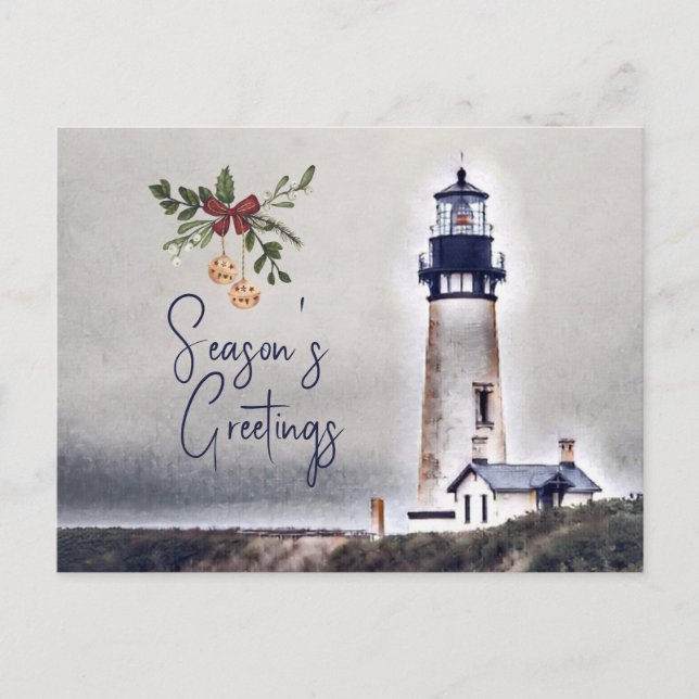 Yaquina Head Lighthouse Season's Greetings Holiday Postcard (Front)