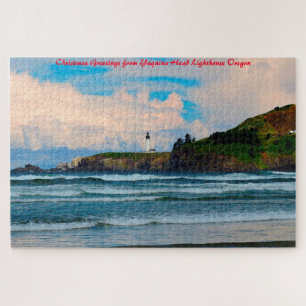 Yaquina  Lighthouse Oregon. Christmas Greetings Jigsaw Puzzle