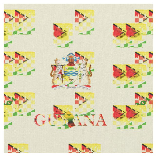 Yard  Guyana Flag and Coat of Arms Custom Designed Fabric (Close Up)