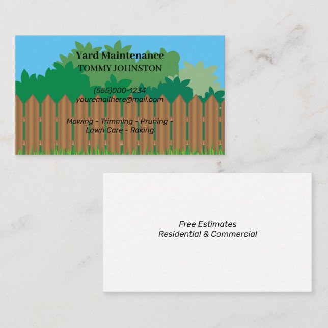Yard Maintenance Service  Business Card (Front/Back)