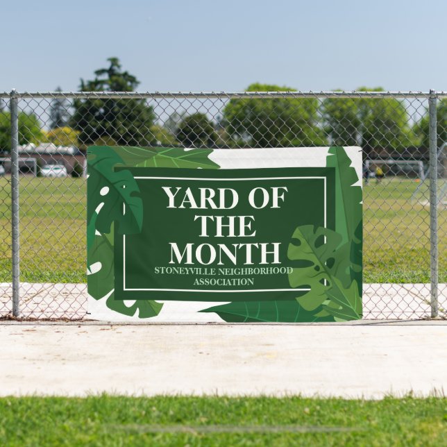 Yard of the Month Club Green Leaf Custom HOA Award Banner (Insitu)