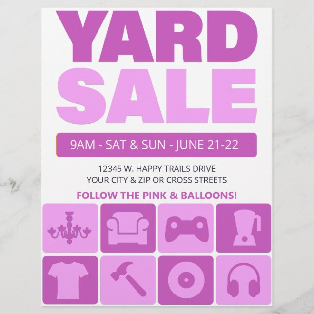 Yard Sale Flyer Template (PINK) (Front)