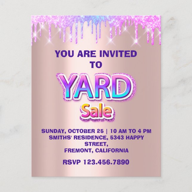 Yard Sale Garage Sale Holographic Rose Drips Flyer (Front)