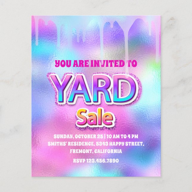 Yard Sale Holographic Pink Glitter Drip Flyer (Front)