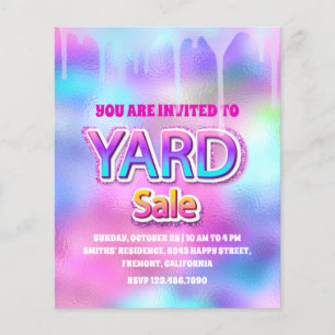 Yard Sale Holographic Pink Glitter Drip Flyer