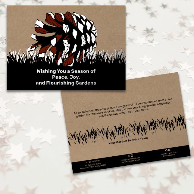 Yard Service Christmas Foil Business Holiday Card (Yard Service Christmas Foil Business Holiday Card - Pine Cone Snow Dusted)