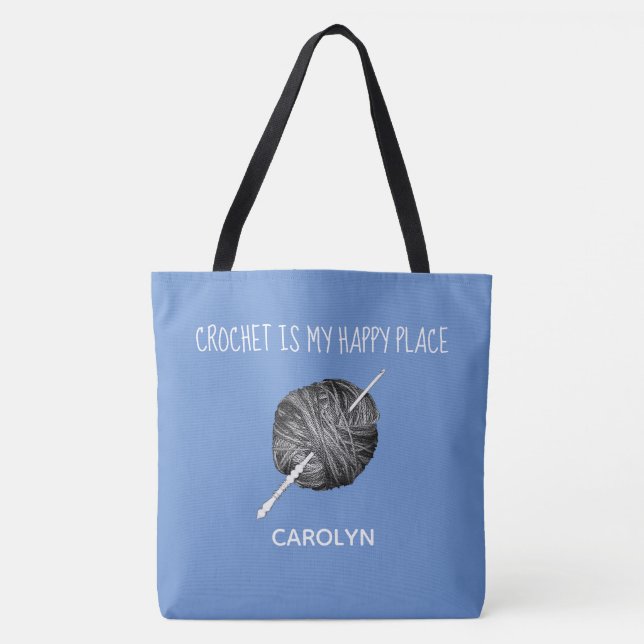 Yarn and crochet hook, personalised, your name tote bag (Front)