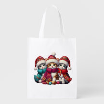 Yarn Art Christmas Cats Reusable Bag