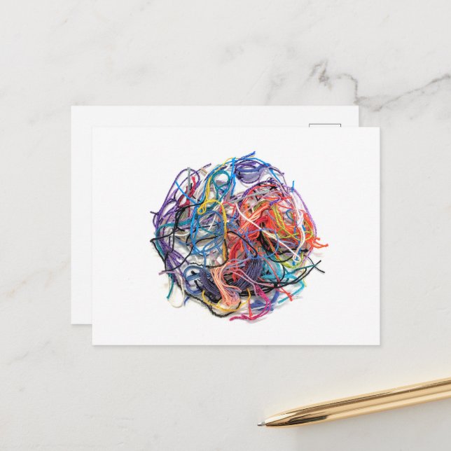 Yarn Ball of Thrums Postcard (Front/Back In Situ)