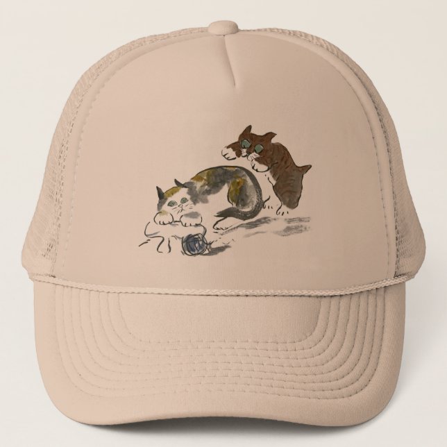 Yarn Battle with Kitten & Cat Trucker Hat (Front)