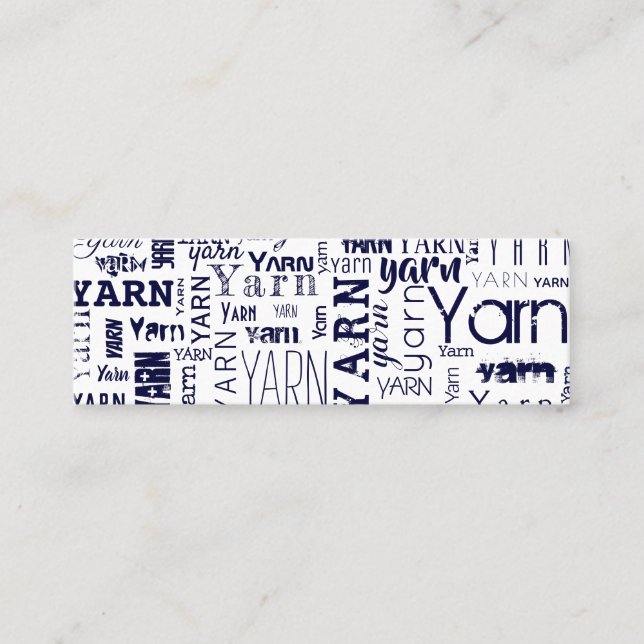 Yarn Blue Typography Text Mini Business Card (Front)