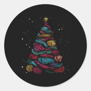 Yarn Christmas Tree Crochet Knitting Xmas Classic Round Sticker