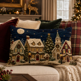 Yarn Christmas Village 16x12 Accent Pillow