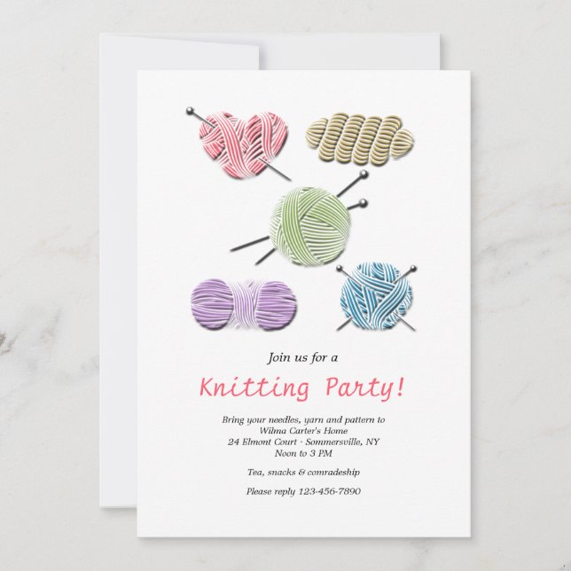 Yarn Collection Knitting Party Invitation (Front)