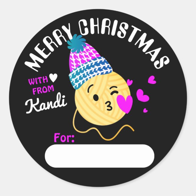 Yarn emoji kissy face knitting crochet Christmas Classic Round Sticker (Front)