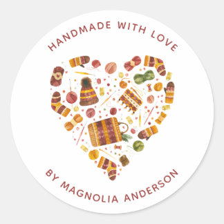 Yarn Heart Crochet Handmade with Love Classic Round Sticker
