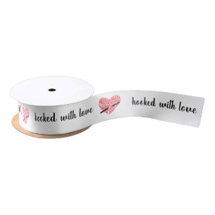 Yarn Heart Crochet Hook + Your Text Satin Ribbon