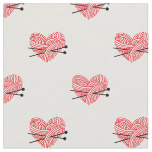 Yarn Heart & Knitting Needles Crafts Pattern Fabric