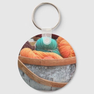 Yarn in birch bark basket key ring