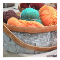 Yarn in birch bark basket