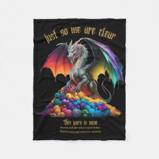 Yarn Is Mine Funny Dragon Knitting Craft Lover Tan Fleece Blanket