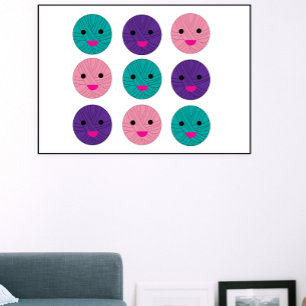 Yarn Kawaii Pink Purple Teal Poster