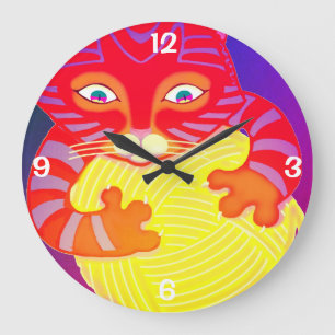 Yarn Kitty (square) Clock