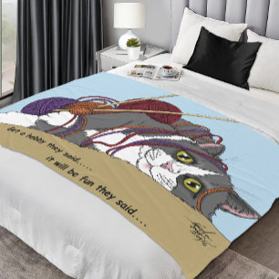 Yarn Knitting Funny Cat Fleece Blanket