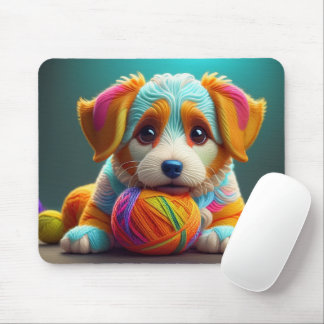 Yarn Puppy Colourful Doggy Made of Yarn Mouse Pad