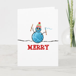 Yarn snowman knitting needles Christmas holiday Card