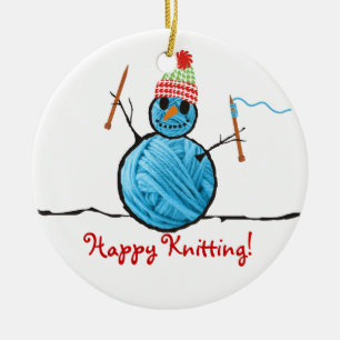 Yarn snowman knitting needles Christmas tree Ceramic Ornament