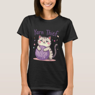 Yarn Thief Cute Crocheting Cat for Fibre Artists T-Shirt