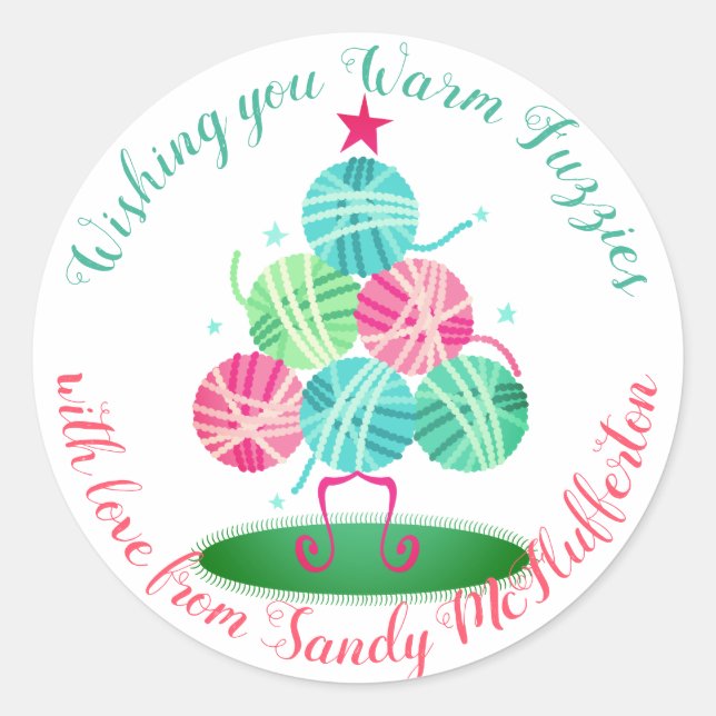 Yarn tree knitting crochet Christmas gift sticker (Front)