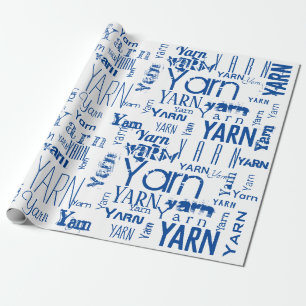 YARN! Typography Blue Knitting Wrapping Paper