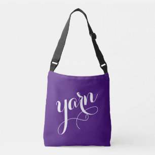 YARN! Typography White Calligraphy Purple Crossbody Bag