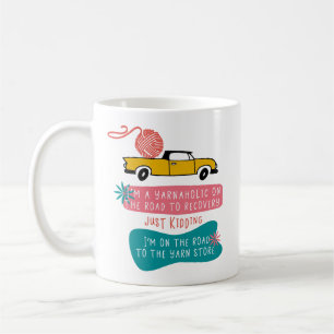 Yarnaholic Knitting Crochet Quote Retro Pink Blue Coffee Mug