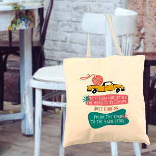 Yarnaholic Knitting Crochet Quote Retro Pink Blue Tote Bag